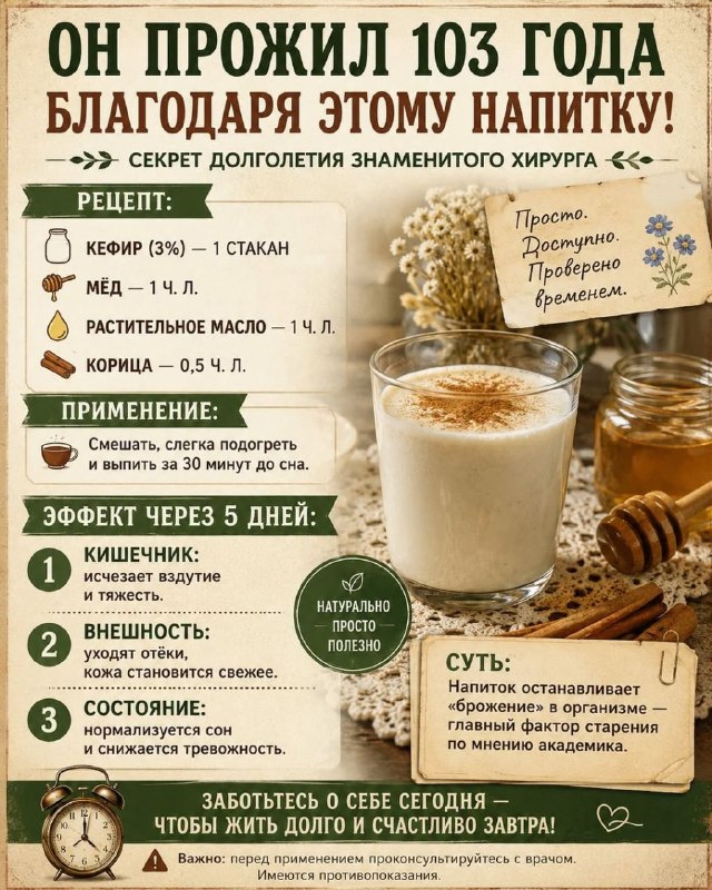 Забытый вечерний напиток из кефира с медом и корицей
