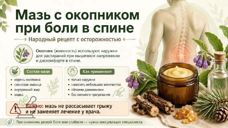 Мазь с окопником при боли в спине: народный рецепт и меры предосторожности